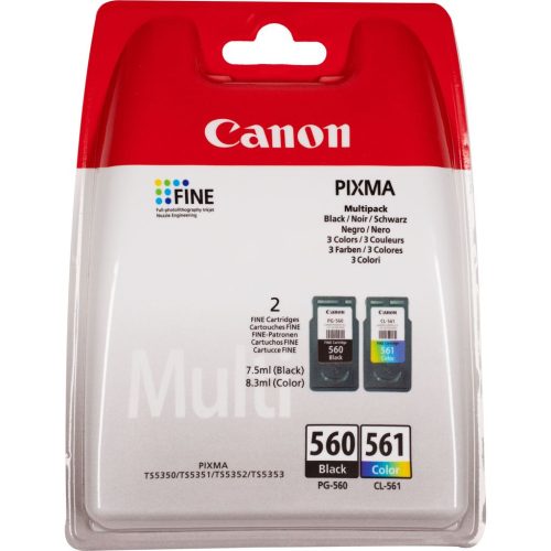 Canon PG-560 (1x7,5 ml) + CL-561 (1x8,3 ml) + 50 lap GP501 10x15 fényes fotópapír Multipack