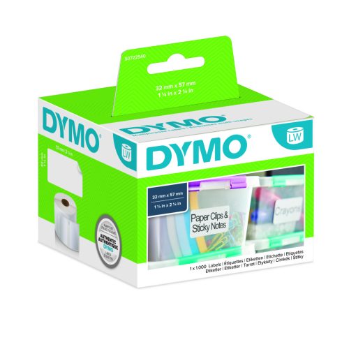 Dymo etikett LW nyomtatóhoz eltávolítható 32x57mm fehér EREDETI 1000 db etikett/doboz