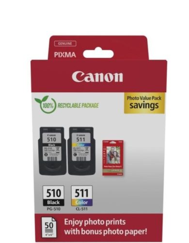 Canon PG510/511 tintapatron multipack + 50lap GP501 10x15 fényes fotópapír  ORIGINAL