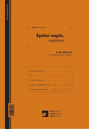 B.ETI.820/UJ/V/3 ÉPÍTÉSI NAPLÓ 25X3