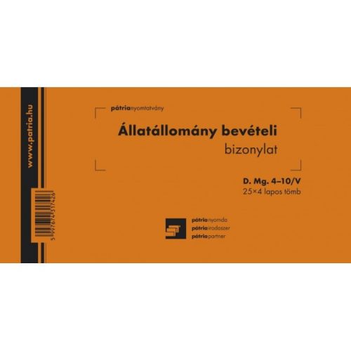 D.MG.4-10/V ÁLLATÁLLOMÁNY BEVÉTELI BIZ. 25X4