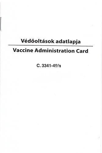 VÉDŐOLTÁSOK ADATLAPJA KISKÖNYV A6 11 OLD C.3341-49/A